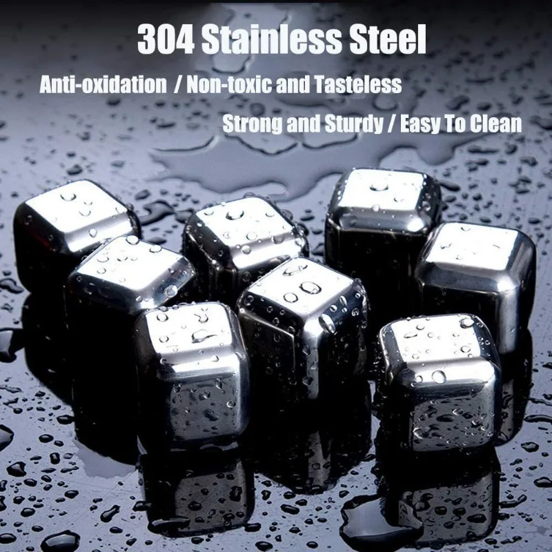 Whiskey Stone Set - 9-Piece Stainless Steel Whiskey Stones Set