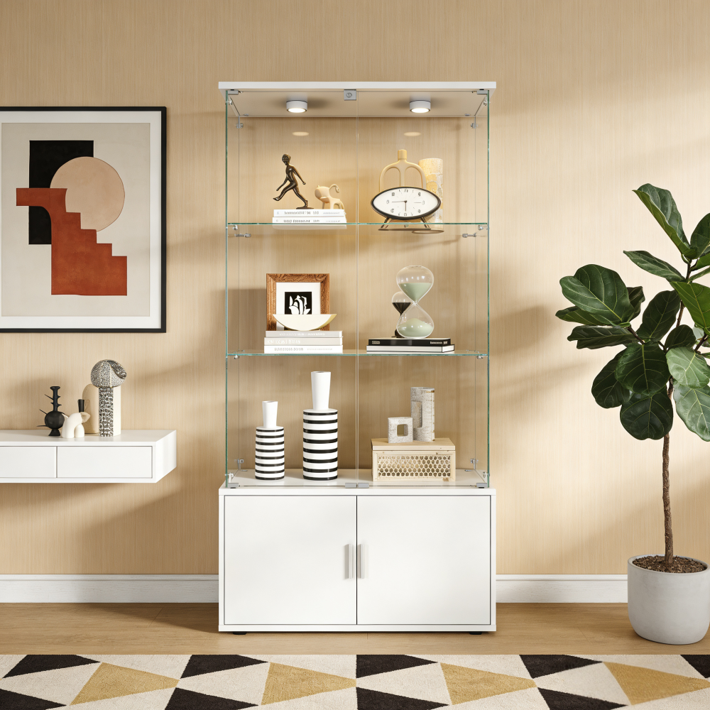 Wine & Beer Quito - White Double-door 4-Layer Storage Display Wine