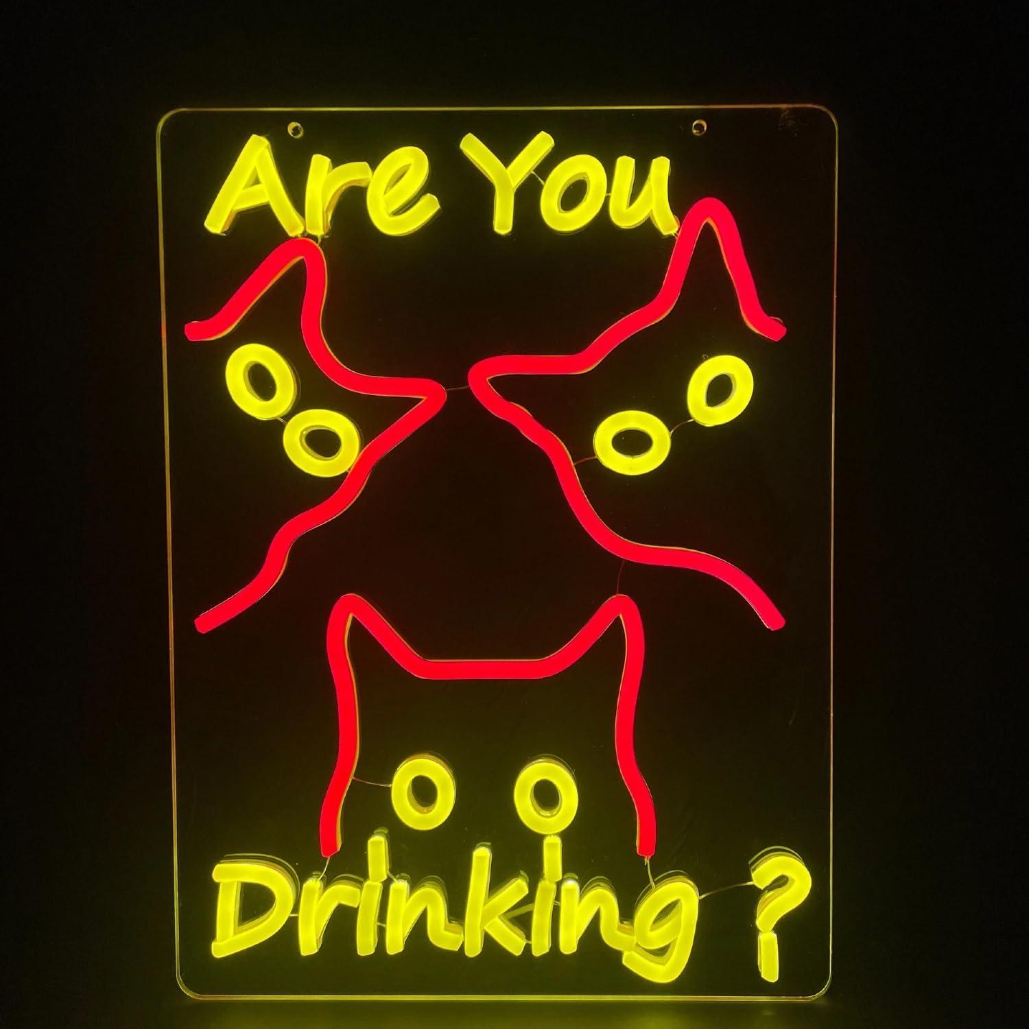 Wine & Beer Quito - Are You Dringking Neon Sign Cat